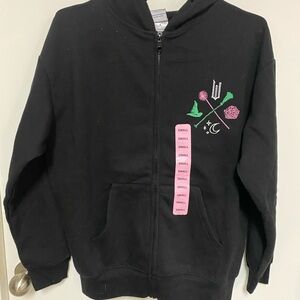 Kids Black Hoodie with Embroidered Design